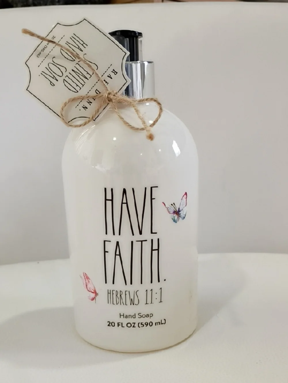 Rae Dunn Have Faith Hand Soap - White with Pastel Butterflies